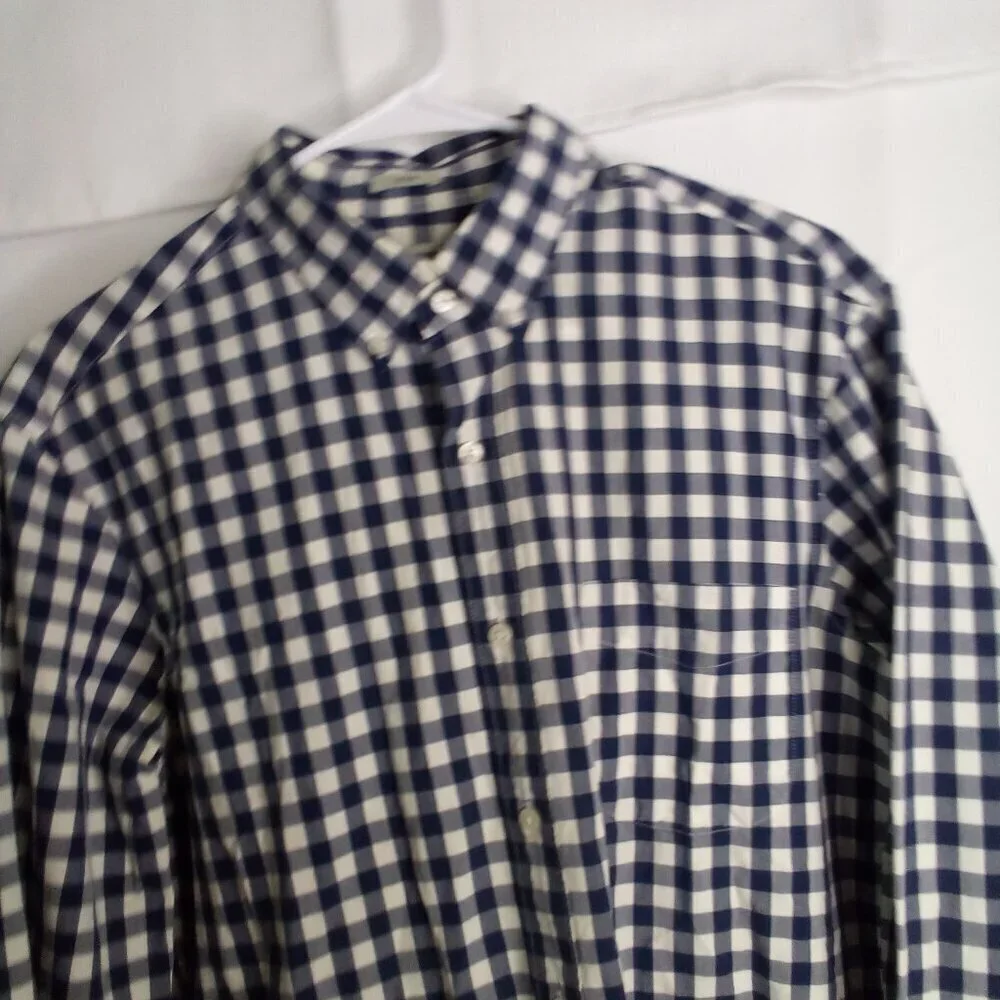 J Crew Shirt Men M Slim Button Down Long Sleeve Check Pattern Blue White